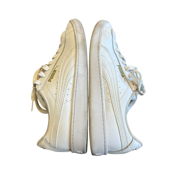 Puma Vikky Leather Sneaker White Gold Logo Lace-Up Tennis Shoes Size 8 Women's - Picture 9 of 13